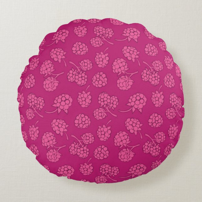 Magenta Berry Pattern Rond Kussen (Voorkant)