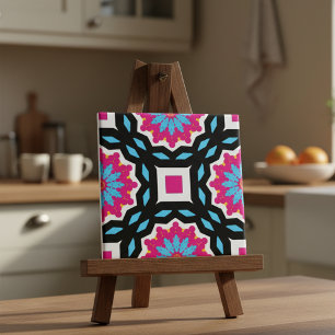 Magenta Black Blue White Mosaic Geometric Pattern Tegeltje