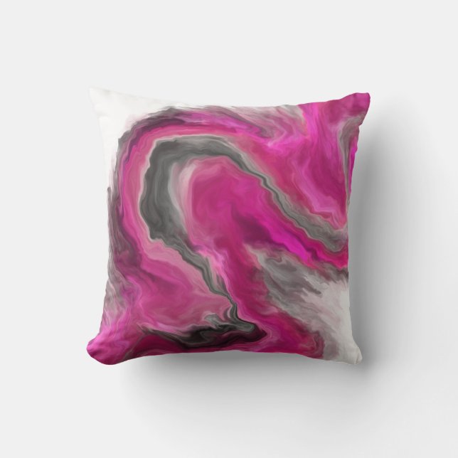 Magenta Black Gray Fluid Art Kussen (Voorkant)