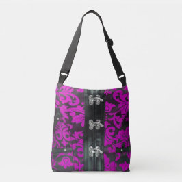 Magenta Black Lace Steampunk Cross Body Canvas tas
