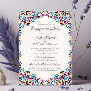 Magenta Blau Whimsical Bloemachtige Verloving Fees Kaart
