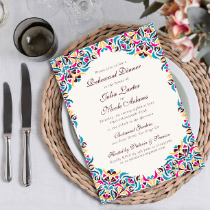 Magenta Blau Whimsical Bloemige Oefen Dinner  Kaart