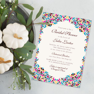 Magenta Blau Whimsical Flora Mandala Bruiloftsfees Kaart