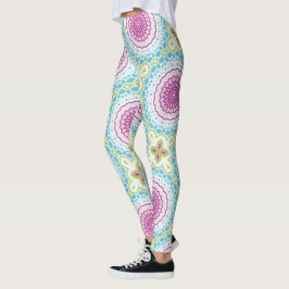 Magenta blauw en groen mandala patroon leggings