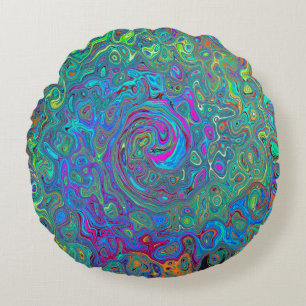 Magenta, blauw en Zee schuimgroen, roodbruin Rond Kussen