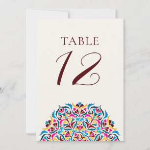 Magenta Blauw Whimsical Bloem Huwelijk Tafel Numme Kaart
