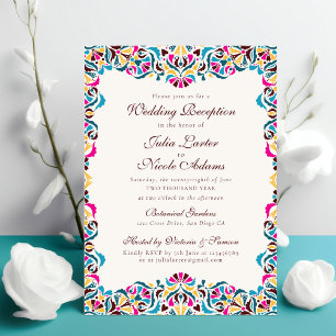 Magenta Blauw Whimsical Bloemrijke Mandala Bruilof Kaart