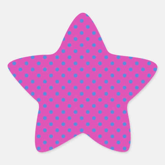 Magenta, Blauwe Polka Dots Ster Sticker (Voorkant)