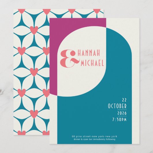  magenta Blauwgroen uitnodiging (Voorkant / Achterkant)