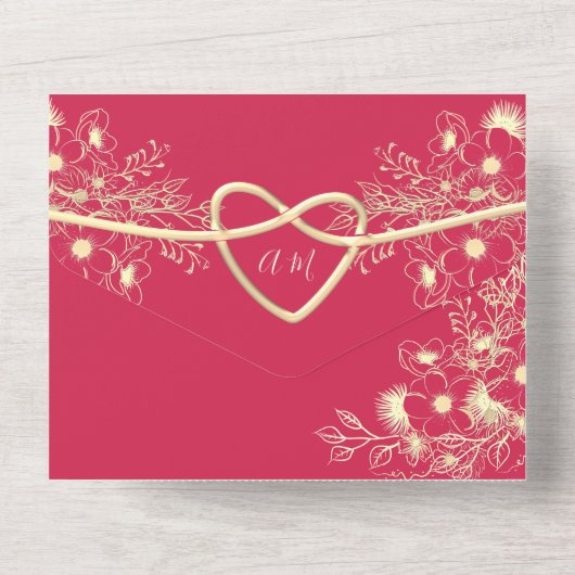 Magenta Bloem All-in-One Trouwuitnodiging All In One Uitnodiging (Achterkant)