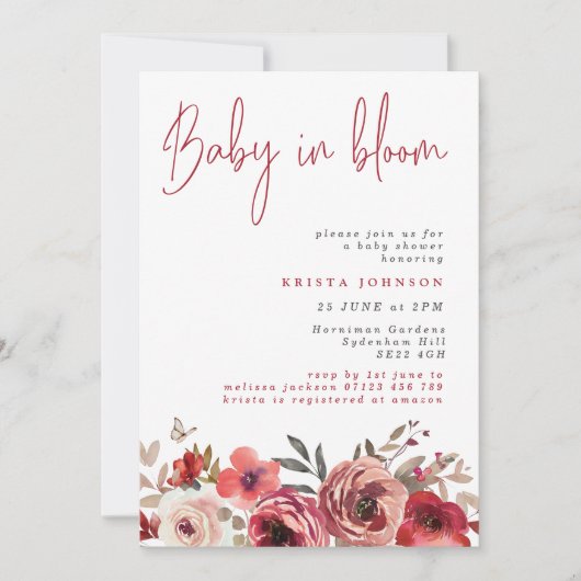 Magenta Bloemen Baby In Bloom Baby Shower Kaart (Voorkant)