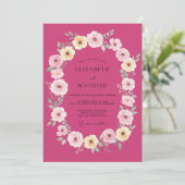 Magenta Bloemrijke Romantische Lente Bruiloft Kaart (Staand voorkant)
