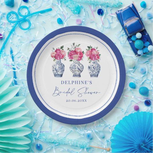 Magenta bloemschilderkunst Chinoiserie Porselein B Papieren Bordje (Feest)