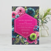 Magenta Bloom Moody Wedding Kaart (Staand voorkant)