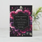 Magenta Bloom Nocturne Wedding Kaart (Staand voorkant)