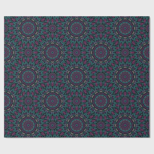 Magenta Blue Blauwgroen Gothic Glas in lood Mandal Cadeaupapier (Vlak)