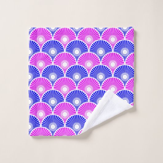 Magenta Blue Chinese Semi Circle Wave Pattern Bad Handdoek (Wasdoekje)