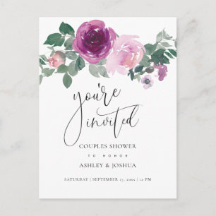 Magenta Blush Floral Couples Wedding Shower Uitnodiging Briefkaart