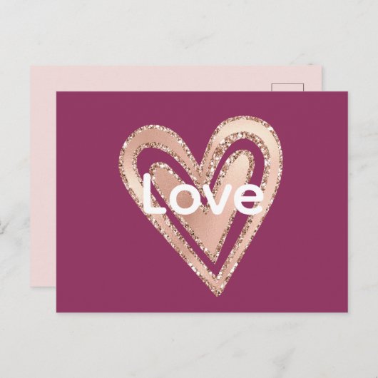 Magenta Blush Pink Heart Love Briefkaart (Voorkant / Achterkant)