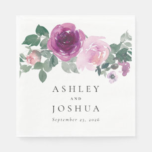 Magenta Blush Roze Aquarel Bloemen Witte Trouwdag Servet