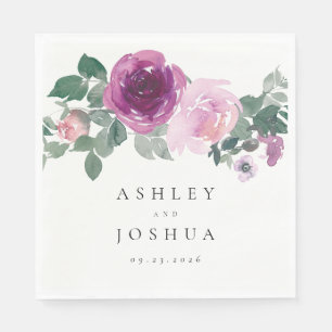 Magenta Blush Watercolor Bloemen Ivory Bruiloft Servet