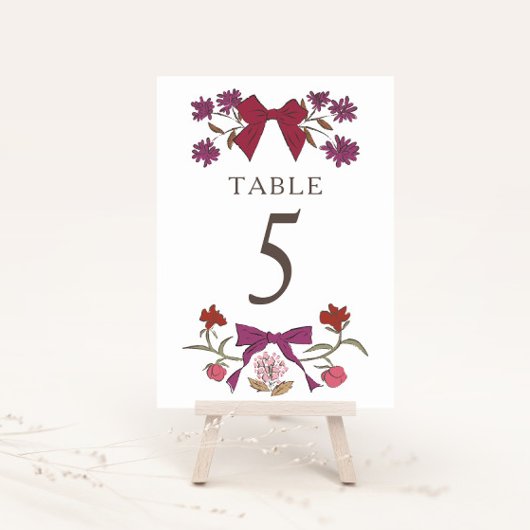 Magenta Boho Bows Numéro de table du Mariage