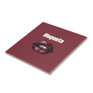 Magenta bordeauxrode lippen tegeltje