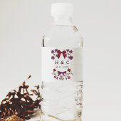 Magenta Bows Blossom Wedding Monogram Waterfles Etiket