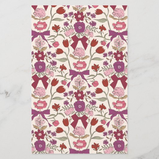 Magenta Bows Flower Wedding Dinner Menu (Achterkant)