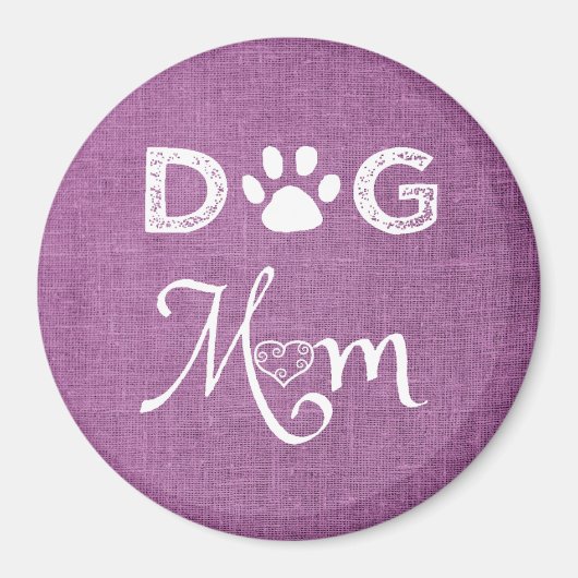 Magenta Burlap Chien Maman Magnet (Devant)