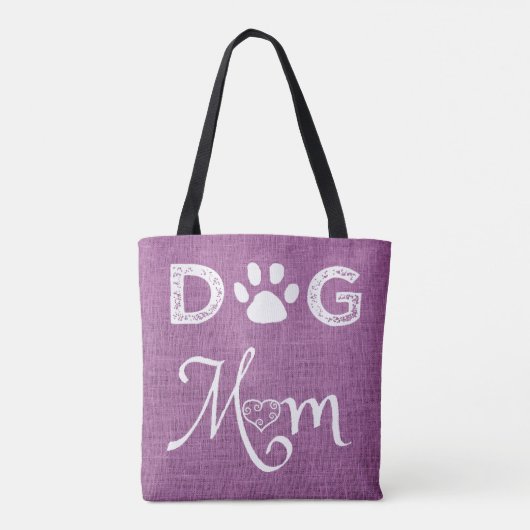 Magenta Burlap Chien Maman Sac fourre-tout (Dos)