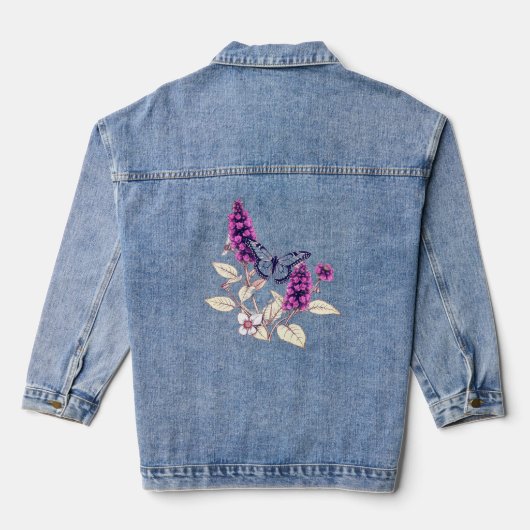 Magenta Butterfly Bush Denim Jacket (Achterkant)