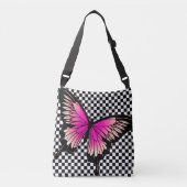 Magenta Butterfly Checker Cross Body Canvas tas (Voorkant)