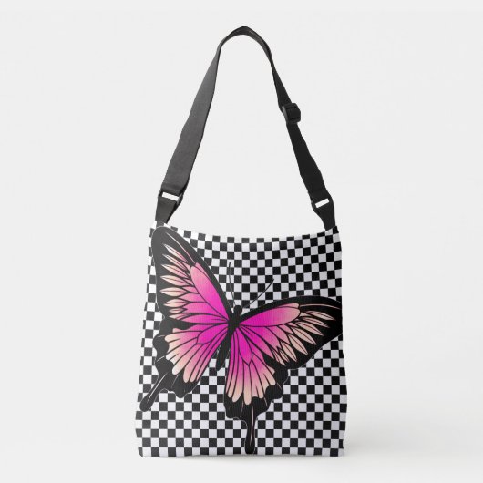 Magenta Butterfly Checker Sac fourre-tout carrosse (Devant)