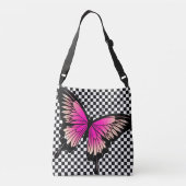 Magenta Butterfly Checker Sac fourre-tout carrosse (Dos)