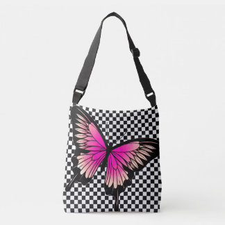 Magenta Butterfly Checker Sac fourre-tout carrosse
