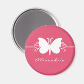 Magenta Butterfly Swirls Magnet Magneet (Voorkant / Achterkant)