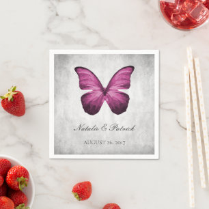 Magenta Butterfly Wedding Paper Napkins Servet