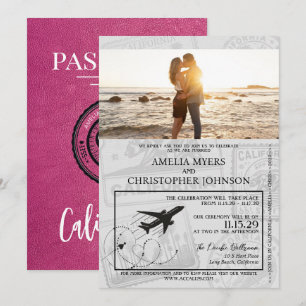 Magenta California Passport Wedding Kaart