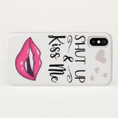 Magenta cartoon lippen dicht en kus me wit Case-Mate iPhone case (Achterkant (horizontaal))