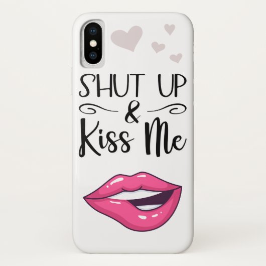 Magenta cartoon lippen dicht en kus me wit Case-Mate iPhone case (Achterkant)
