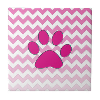 Magenta Chevron Paw Monogram ZigZag Tegeltje