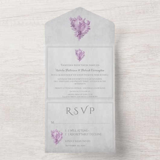 Magenta Conch Shell All in One Wedding Invitation (À l'intérieur)