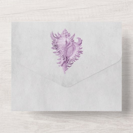 Magenta Conch Shell All in One Wedding Invitation (Verso)