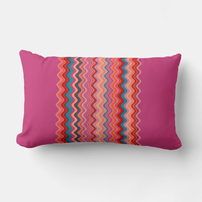 Magenta Coral Salmon Oranje Blue Wavy Zigzag Kussen (Voorkant)