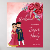 Magenta Cute Indian koppel welkomstbord Poster (Voorkant)