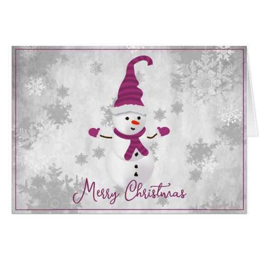 Magenta Cute Snowman Carte de voeux (Devant horizontal)