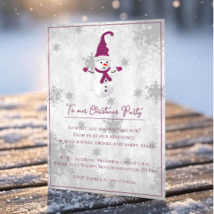 Magenta Cute Snowman Fête de Noël Invitation