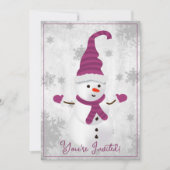 Magenta Cute Snowman Fête de Noël Invitation (Devant)