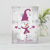 Magenta Cute Snowman Fête de Noël Invitation (Debout devant)